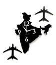 Panache Black India Map With Planes Wall Clock