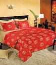 Birla Century Red Floral Double Bed Sheet & 2 Pillow Covers