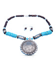 Kiya Classy Floral Blue & Silver Necklace Set