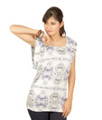 Sepia Cream-Grey Printed Viscose Top