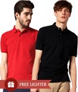 Loveusale Black-Red Pack of 2 Polo T Shirts