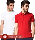 Loveusale Red-White Pack of 2 Polo T Shirts
