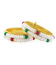 Jpearls Pearl Green & Red Bead Traditional Bangles - Set Of 2