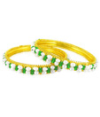 Jpearls Green Beads & White Pearls Bangles  - Set Of 2