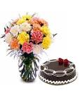 Carnations in Vase and Cake