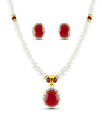 Jpearls Faceted Red Stone Studded Pearl Necklace Set