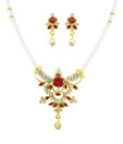 Jpearls Ravishing Red Stones Designer Pearl Necklace Set
