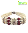 Jpearls 3 String Red & White Pearl Bracelet