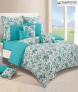 Swayam Turquoise & Grey Large Floral Print Bed Sheet Set