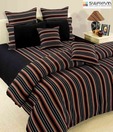 Swayam Black & Maroon Striped Bed Sheet Set