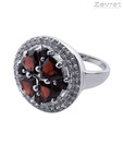 Zevrat Round Maroon Garnet & CZ Silver Ring