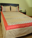 MeSleep Beige & Gold Brocade Bed Cover With Two Pillow Covers