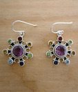 Designer Silver Floral Carved Multi Gemstone Earrings