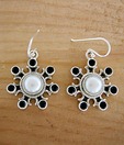 Designer Silver Floral Carved Spinel Hanging Earrings