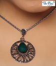 Pari Green & Silver Enamelled Pendant Necklace