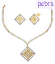 Peora Diamond Shaped Filigree Work Necklace Set