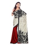 Adah White-Red Printed Art Crepe  Saree