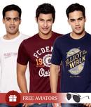 Fort Collins Burgundy-White-Navy Pack of 3 T-Shirts & Aviator Sunglasses