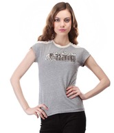 Puma Enchanting Grey-Cream Printed Cotton T-Shirt