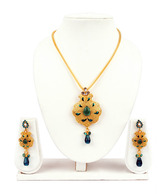 Adhira Hollow Textured Green Stone Ethnic Necklace Set