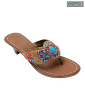 Catwalk Elegant Golden & Blue Slip-on Sandals