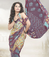 Fnf Pretty Yellow And Brown Georgette Sarees
