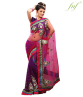 FNF Purple Embroidered Georgette Saree