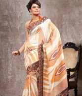 Fnf Wonderful White And Orange Bhagalpuri Silk Sarees