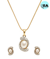 Sia Oval Pearl & American Diamond Pendant Set