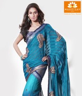 MohManthan Blue Beautiful Saree With Unstitched Blouse