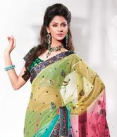 MohManthan Green Net Saree