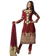 Prafful Red & Cream Unstitched Suit With Dupatta