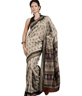Prafful Appealing Beige-Black Saree With Unstitched Blouse