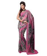Prafful Pink Printed Faux Georgette Saree
