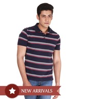 John Players Navy Striped Polo T-Shirt