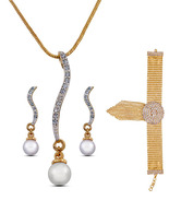 Oleva AD Studded Pendant Set & Golden Bracelet Combo