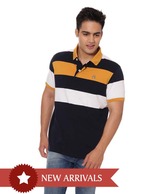 United Colors of Benetton Black-White-Yellow Collar T shirt