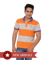 United Colors of Benetton Grey-Orange Collar T shirt