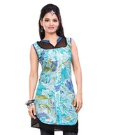 FNF Blue Cotton Printed Kurti