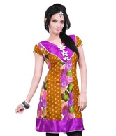FNF Mustard-Purple Cotton Printed Kurti