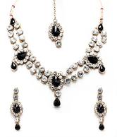 Adhira Black & White Stone Studded Necklace Set With Maang Tika