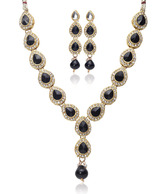 Adhira Tear Drop Black Stone Necklace Set