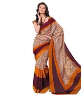 Prafful Mustard-Maroon Printed Bhagalpuri Silk Saree