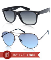 Joe Black Modish Gunmetal-Sky Blue aviator Buy 1 Get 1 Matte Black Wayfarer Free