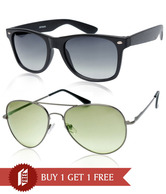 Joe Black Modish Gunmetal-Green aviator Buy 1 Get 1 Matte Black Wayfarer Free