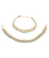 Adhira Pair of String Sky Blue & Golden Payals