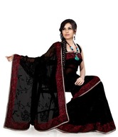 Designersareez Black Faux Georgette Embroidered Saree