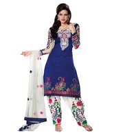 Prafful Royal Blue-White Embroidered Unstitched Suit With Dupatta