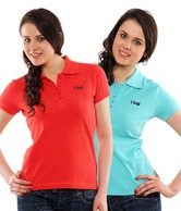 T-Go Teal Blue & Orange Cotton Tees Pack Of 2