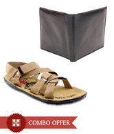 Zion Stylish Beige Floaters & Wallet Combo